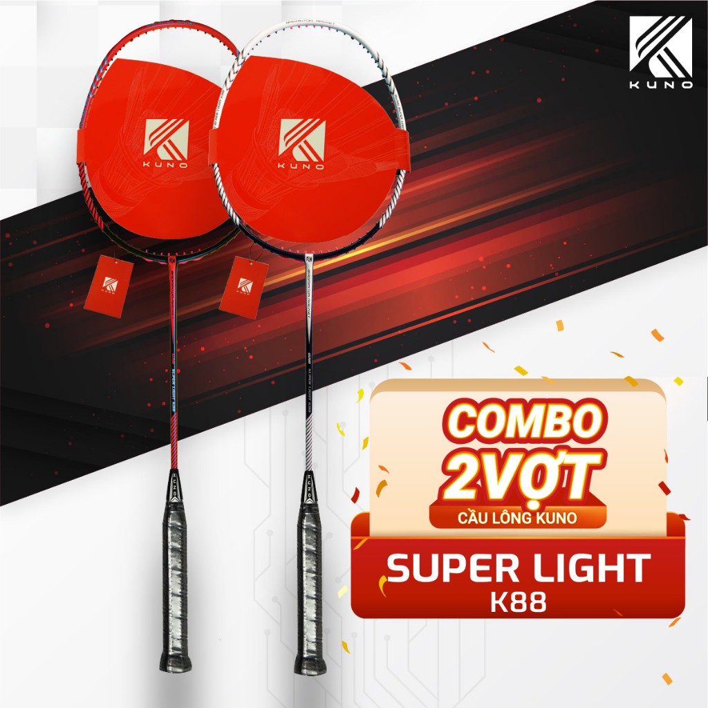 Combo 2 Vợt Cầu Lông 6U KUNO K88 Super Light Khung Carbon Trọng Lượng 72G Thân Dẻo Công Thủ Toàn Diệ