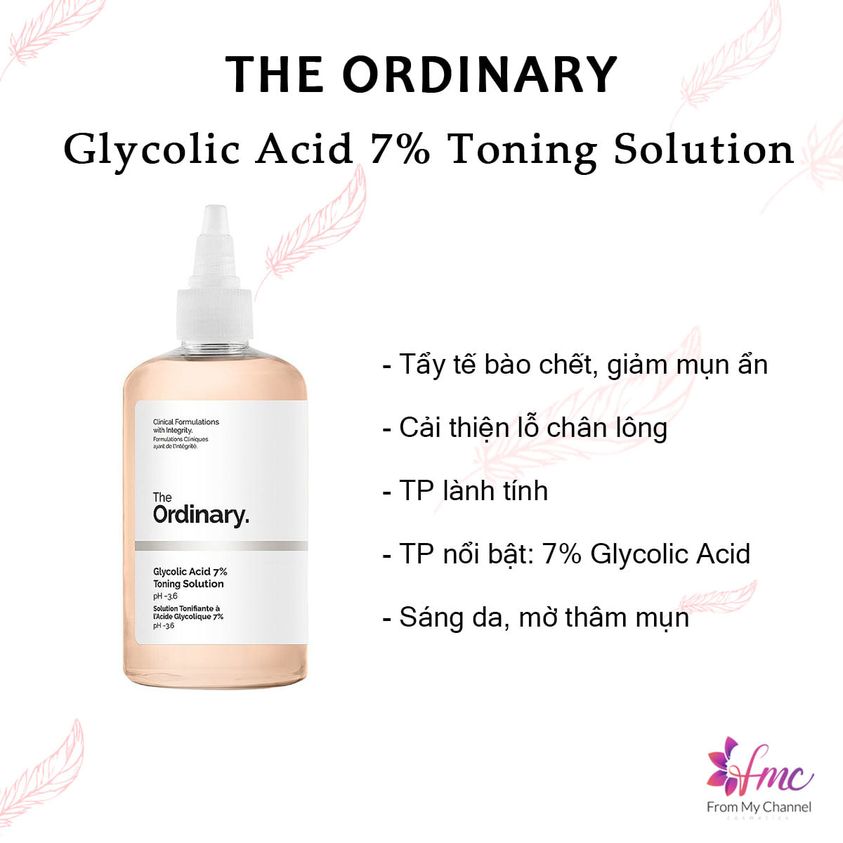 Tẩy tế bào chết hóa học The Ordinary Glycolic Acid 7% Toning Solution giúp cải thiện tone da 240ml