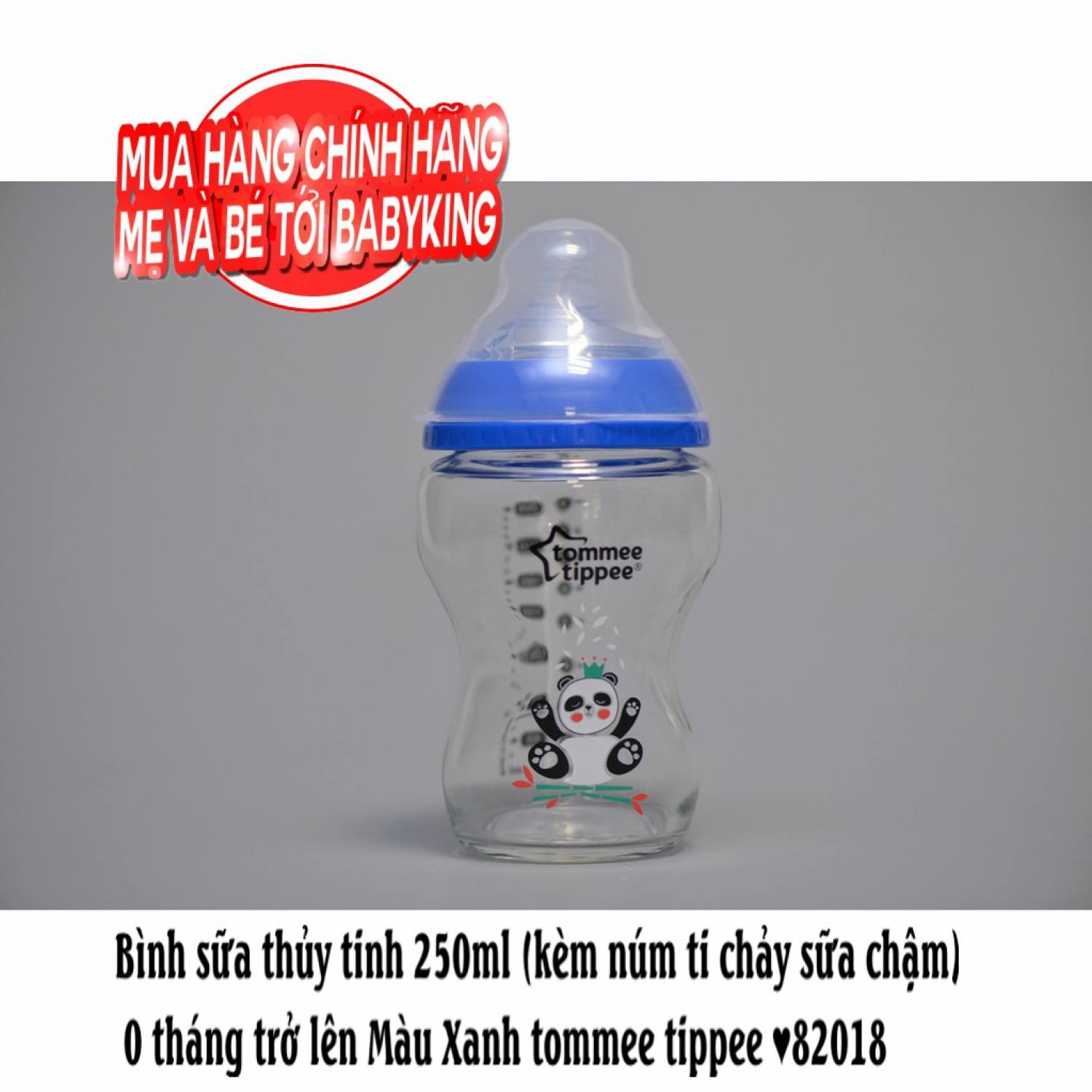 Bình sữa thủy tinh 250ml (kèm núm ti chảy sữa chậm) 0 tháng trở lên tommee tippee (82017)