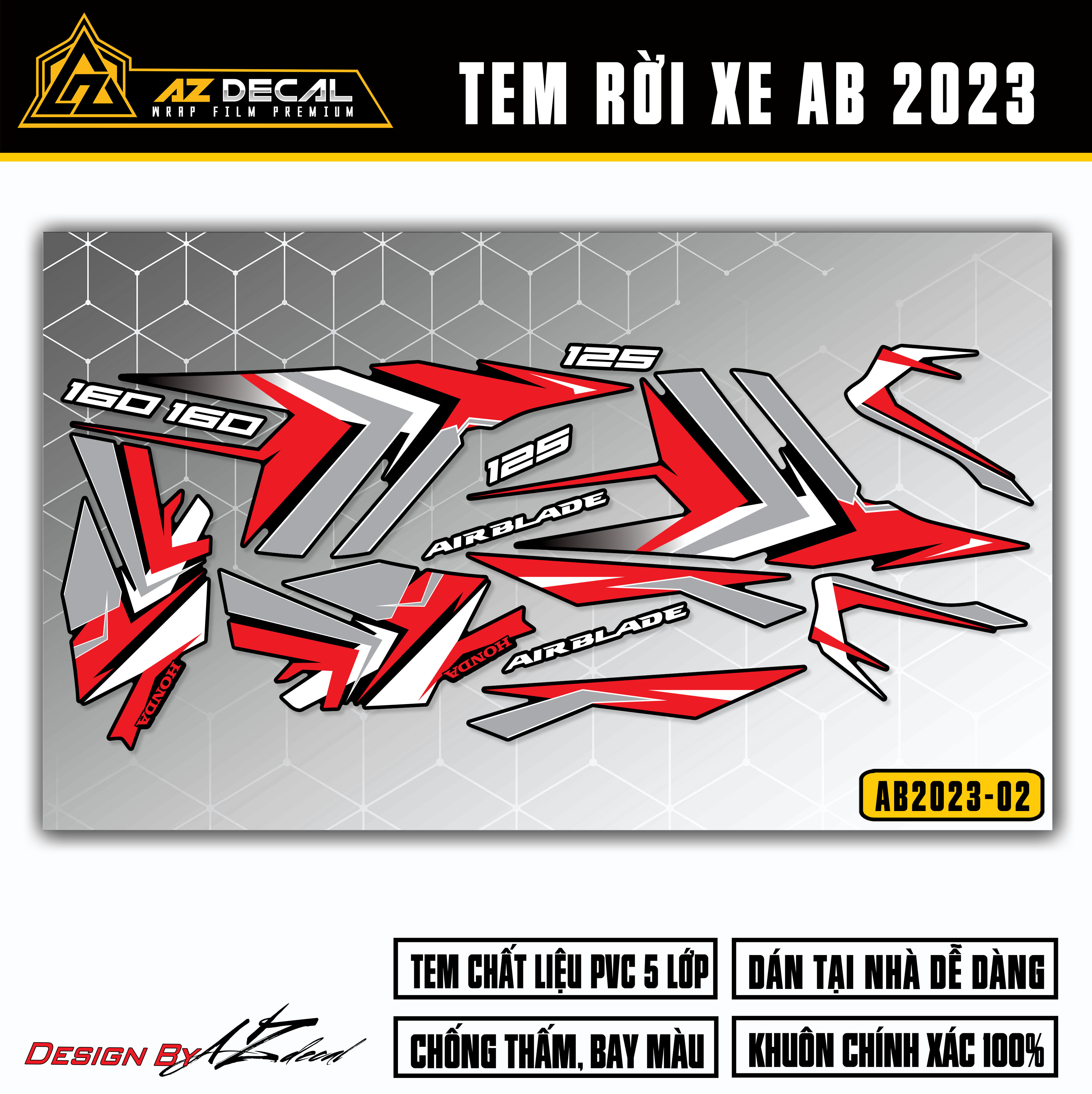 Tem AirBlade 2023 Thiết Kế Năng Động | AB2023-02 | Team Decal Dán Xe Máy AB Air Blade 125 160 Chống 