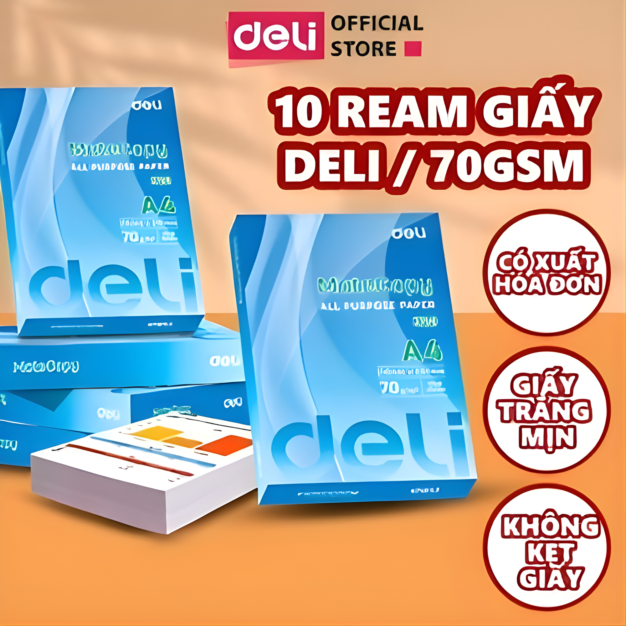 [TẶNG LÌ XÌ ĐƠN 99K] Thùng 10 Ream Giấy A4 Deli Giấy In Photo Copy 70gsm Chính Hãng Loại Dày 500 Tờ/