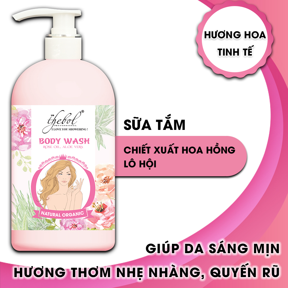 Sữa Tắm Hoa Hồng Lô Hội Dưỡng Ẩm Trắng Sáng Da Thơm Mềm Mịn Thebol 5Plus 580G