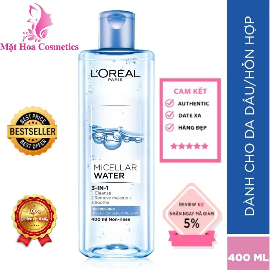 Nước Tẩy Trang Loreal Refreshing Dành Cho Da Dầu Da Nhạy Cảm 400Ml