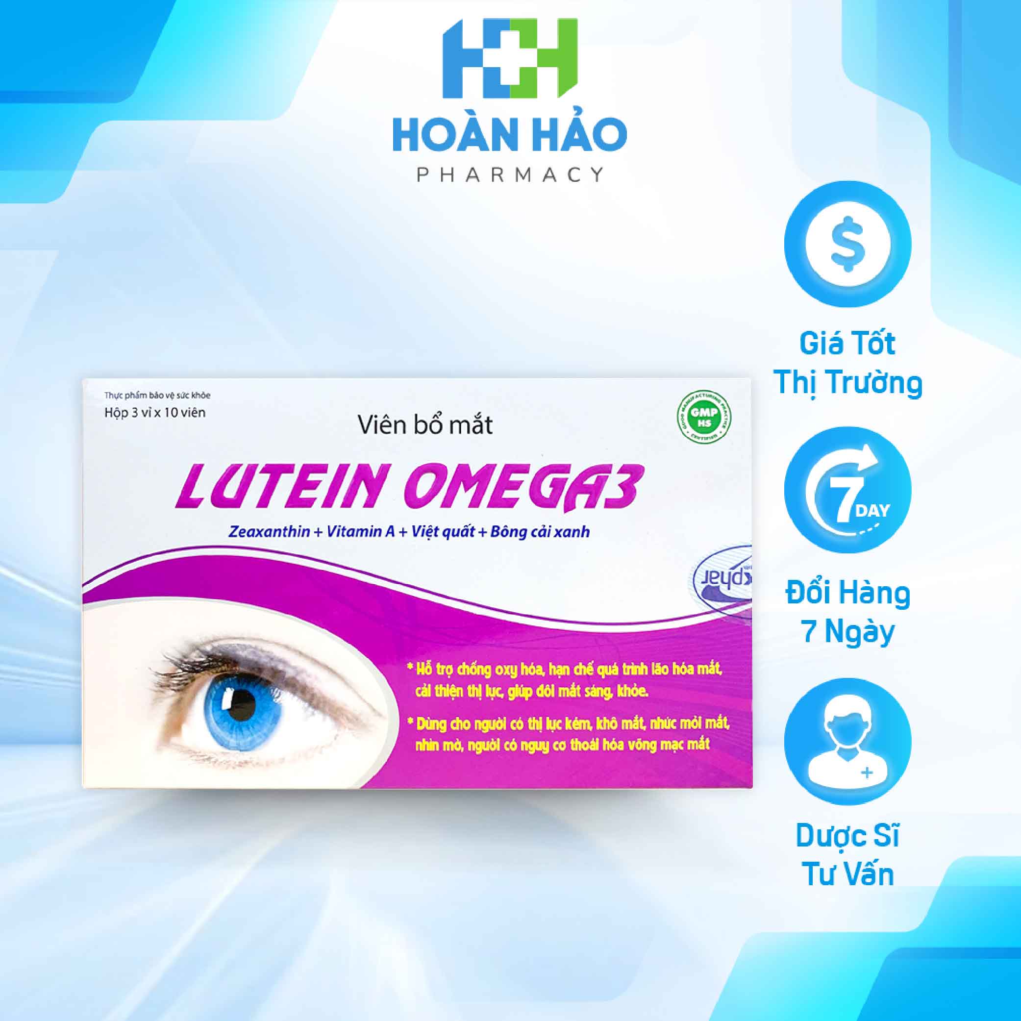Viên Uống Omega 3 Sáng Măt Mắt Khỏe Giảm Khô Mắt Mỏi Mắt LUTEIN - Hộp 30 viên