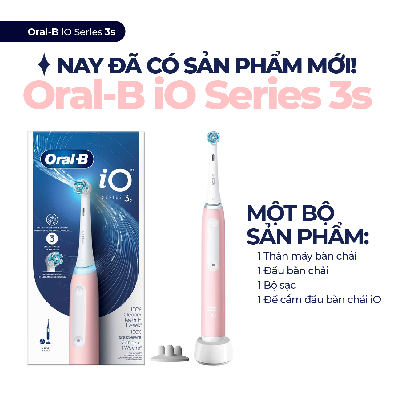 Bàn Chải Điện Oral-B iO Series 3 - 3 Chế Độ Làm Sạch Cảm Biến Áp Suất Hẹn Giờ 2 Phút Loại Bỏ Mảng Bá