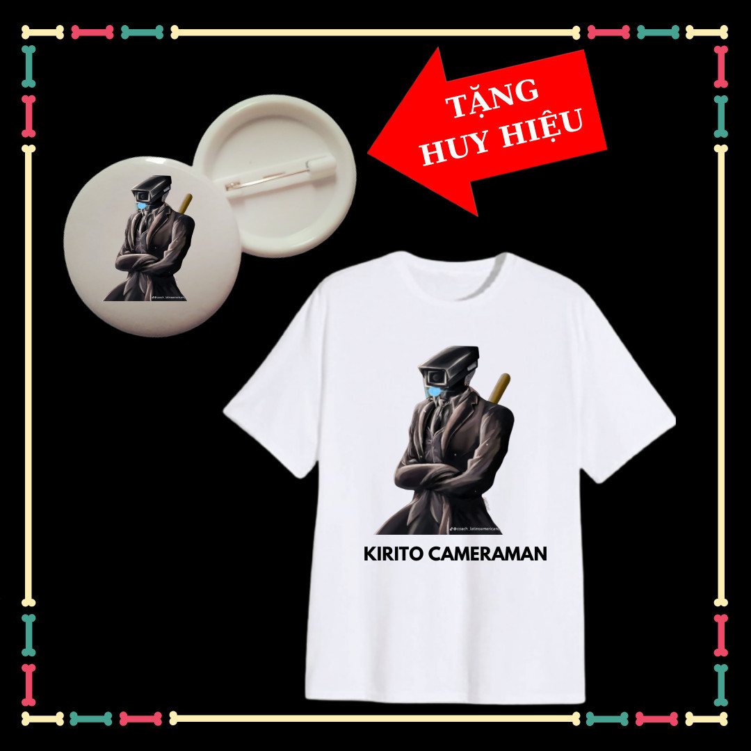 Áo thun bé trai bé gái mẫu Kirito Cameraman Skibidi toilet vải cotton thái co giãn mềm mịn Kèm huy h