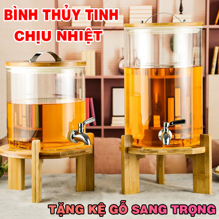 [ TẶNG KỆ GỖ CAO CẤP ] Bình Thủy Tinh Chịu Nhiệt Cao Cấp Hadasa Có Kèm Vòi - Bình Thủy Tinh Ngâm Rượ