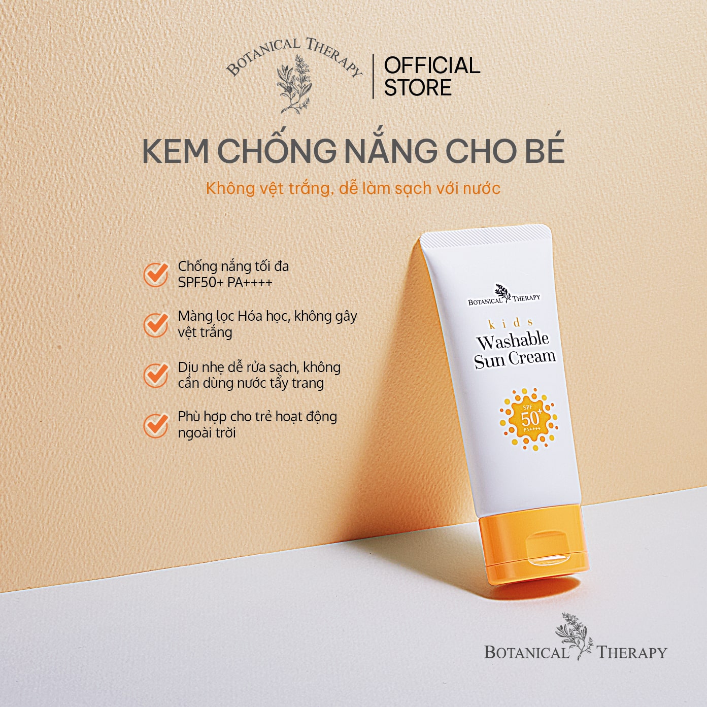 Chống nắng Botanical Therapy (dạng kem/kháng nước) dành cho bé trên 3 tuổi