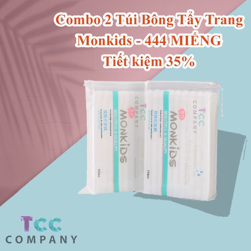 [Hcm]Bông Tẩy Trang 3 Lớp Monkids (Túi 222 Miếng) - Combo 2 Túi 444 Miếng