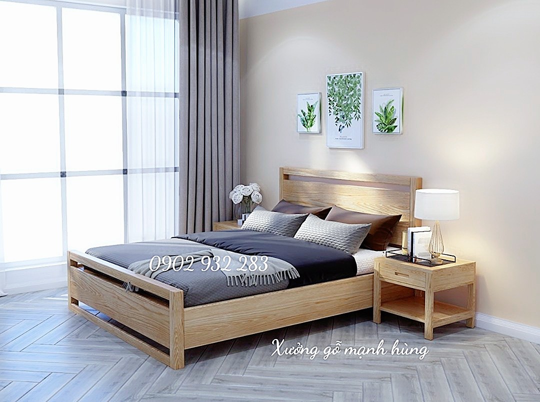 [HCM]Giường ngủ gỗ sồi mẫu hiện đại kích thước 1m6 và 1m8 x2m hàng đẹp