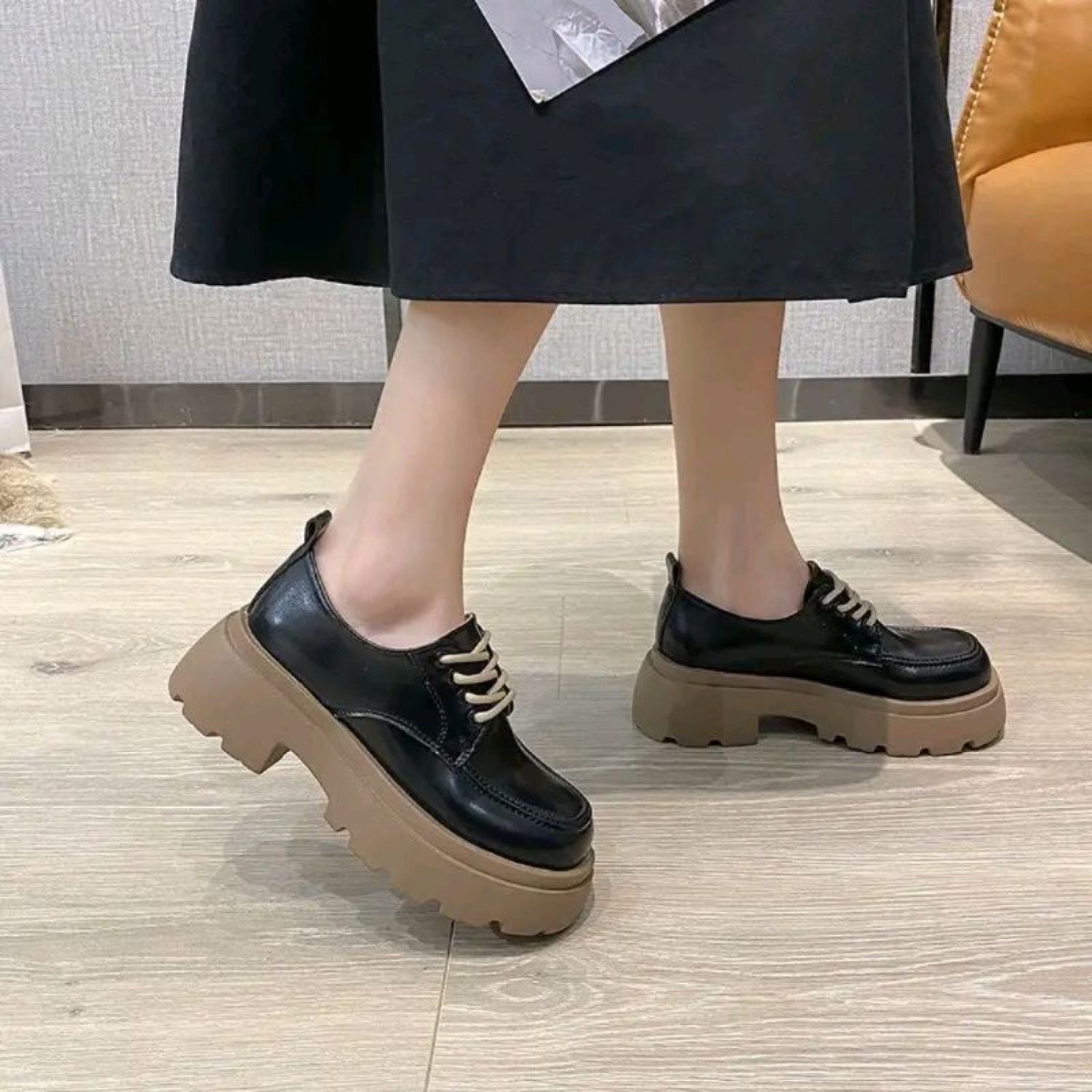 Giày Oxford bốt đốc nữ Ulzzang đế nâu 5cm trẻ trυng năng động