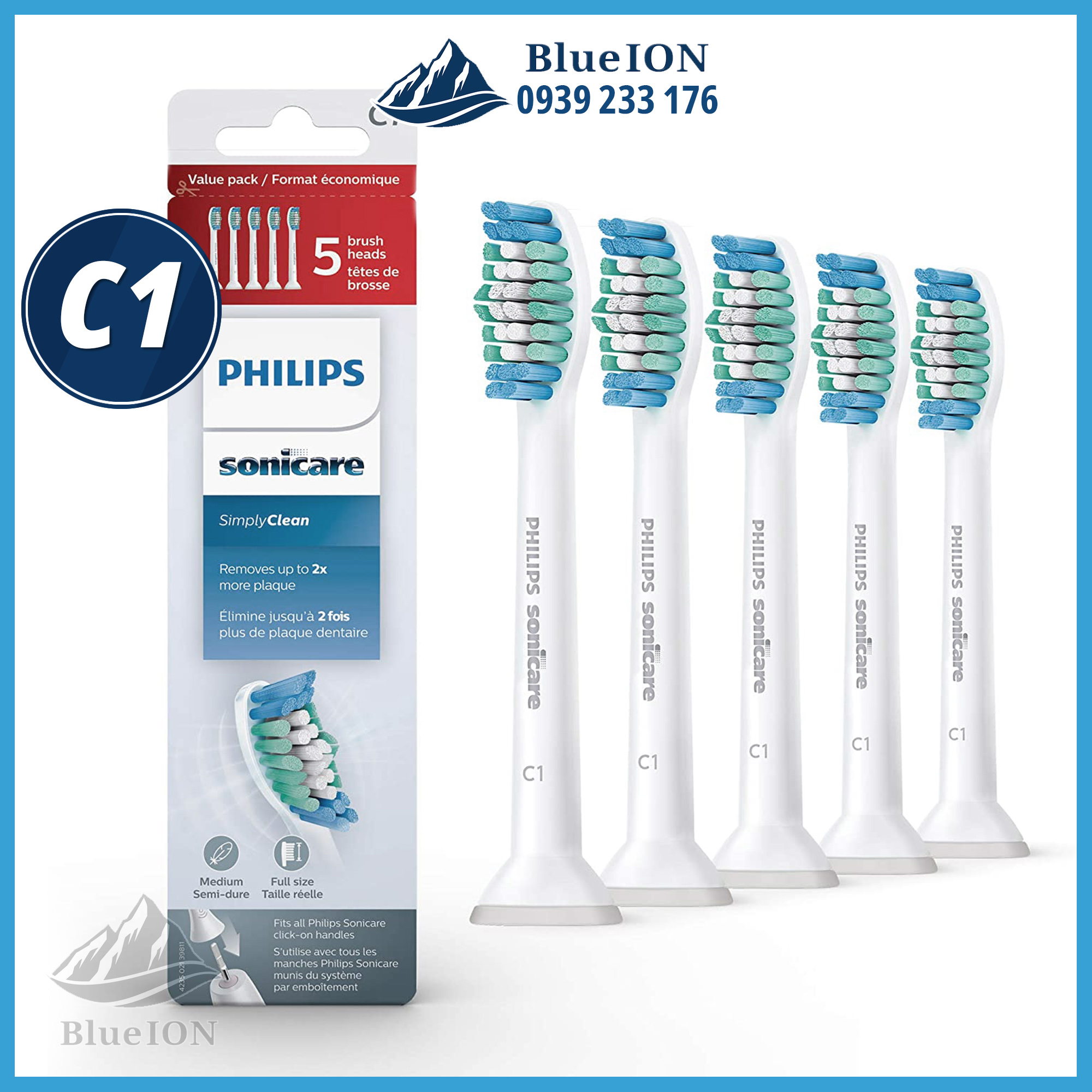 [Hàng Mỹ] Đầu Bàn Chải Điện Philips Sonicare C1 Simplyclean Hx6015/03 (5 - Pack) Hx6012/03 (2 - Pack)