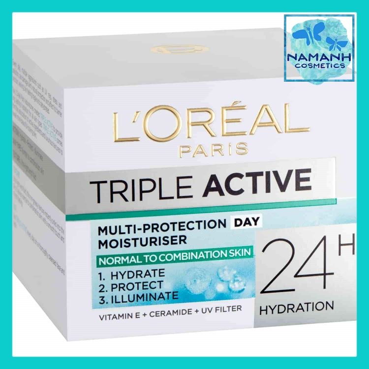 Kem dưỡng ẩm 3 tác động ban ngày Vitamin E Ceramide chống UV LOreal Paris Tri Active Day Moisturiser Normal to Combination Skin 50ml