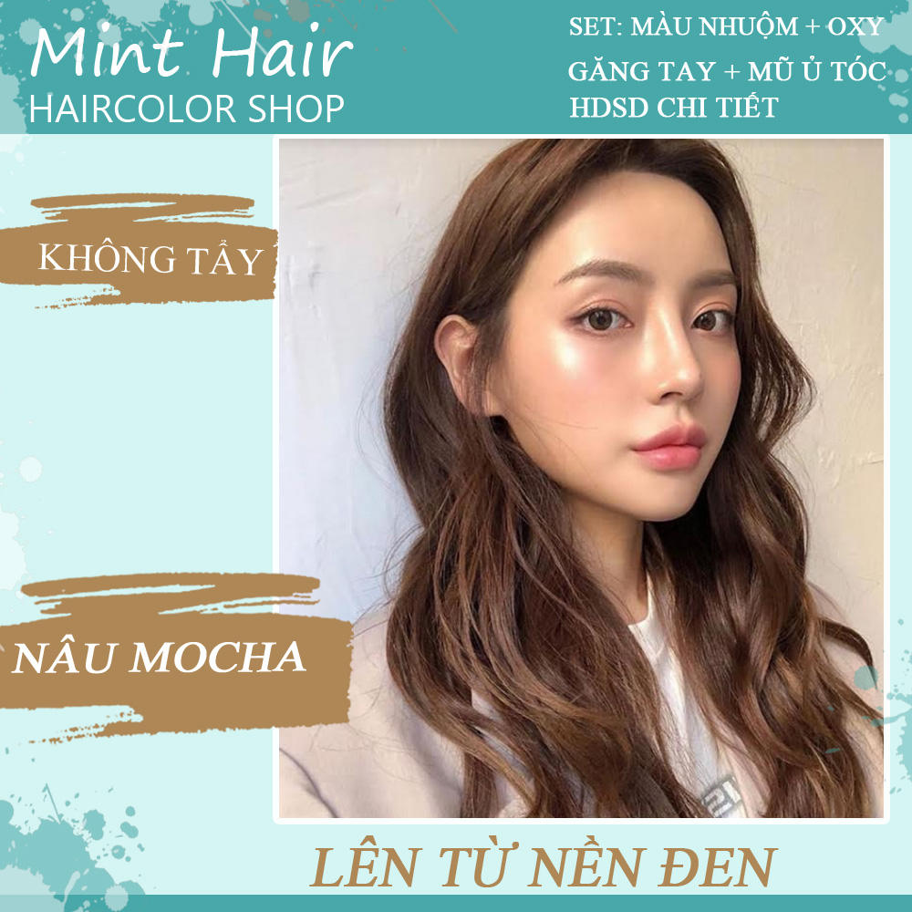 [Hcm]Kem Nhuộm Tóc Tại Nhà Thảo Dược Nâu Mocha - Nhuộm Trên Nền Đen - Tặng Oxy