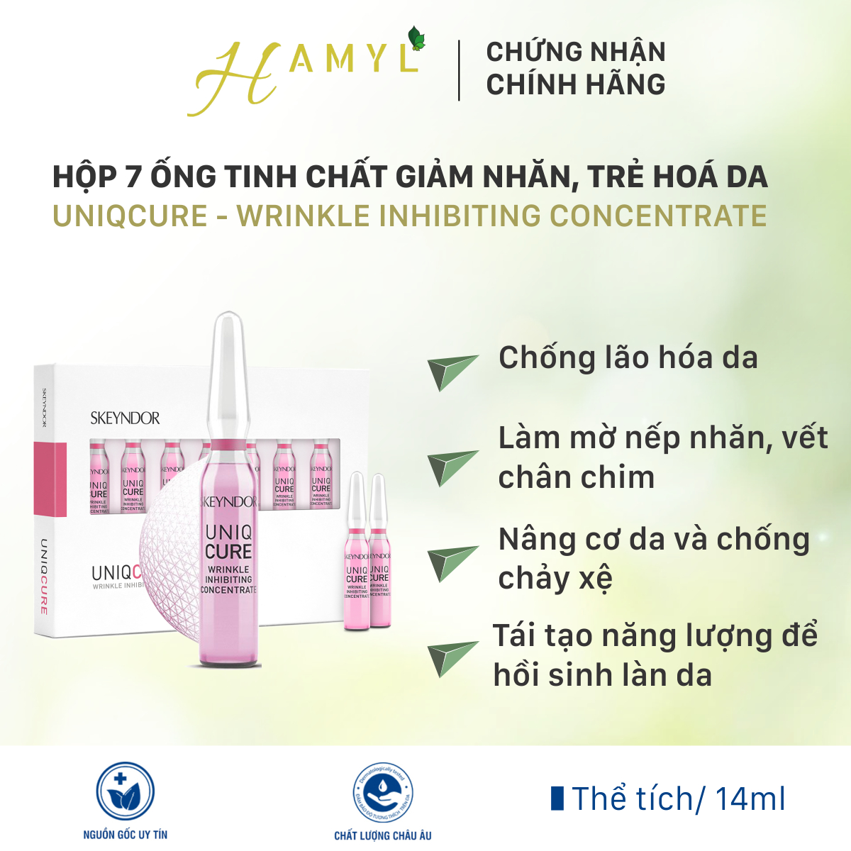Sk20471493 - Skeyndor Uniqcure Hộp 7 Ống Tinh Chất Giảm Nhăn Trẻ Hoá Da Wrinkle Inhibiting Concentrate 14Ml