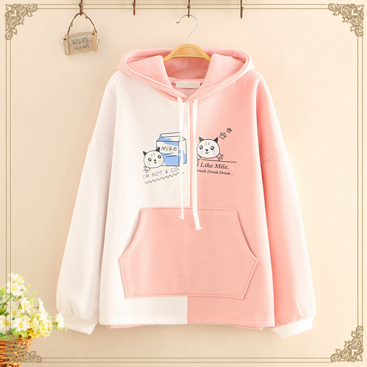 [HCM]Áo hoodie nữ in hình Con Mèo siêu dễ thương phối màu áo khoác hoodie chất nỉ lót bông dày dặn m