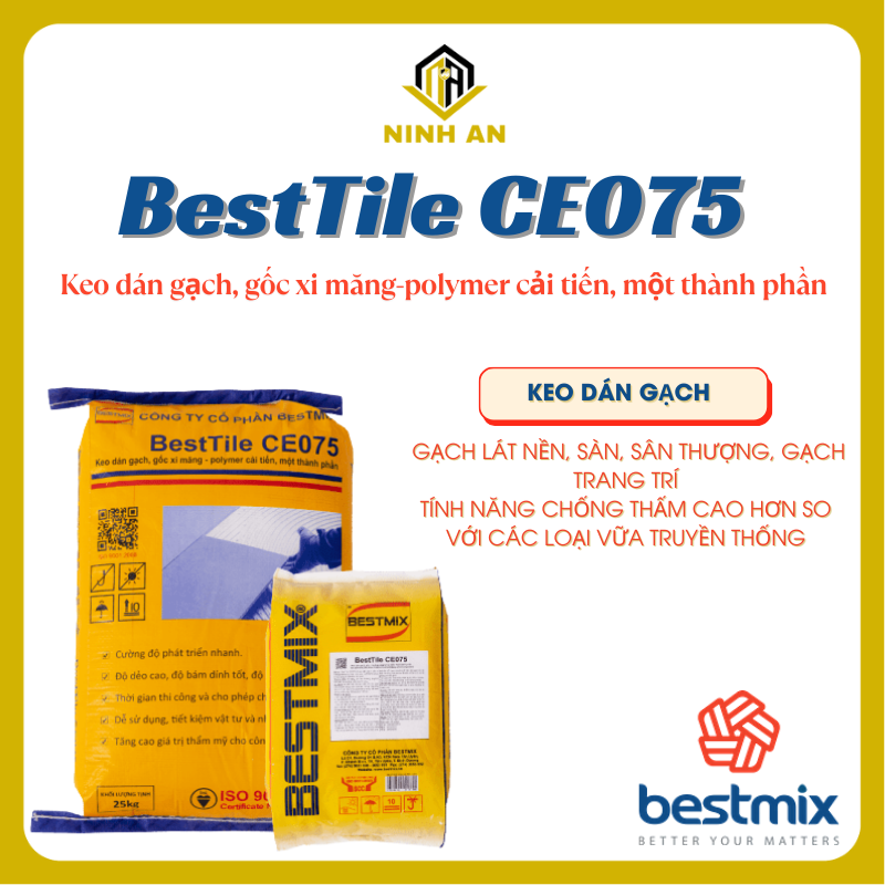 BestTiLe CE075 - Bao 5kg - Keo dán gạch gốc xi măng-polymer cải tiến một thành phần