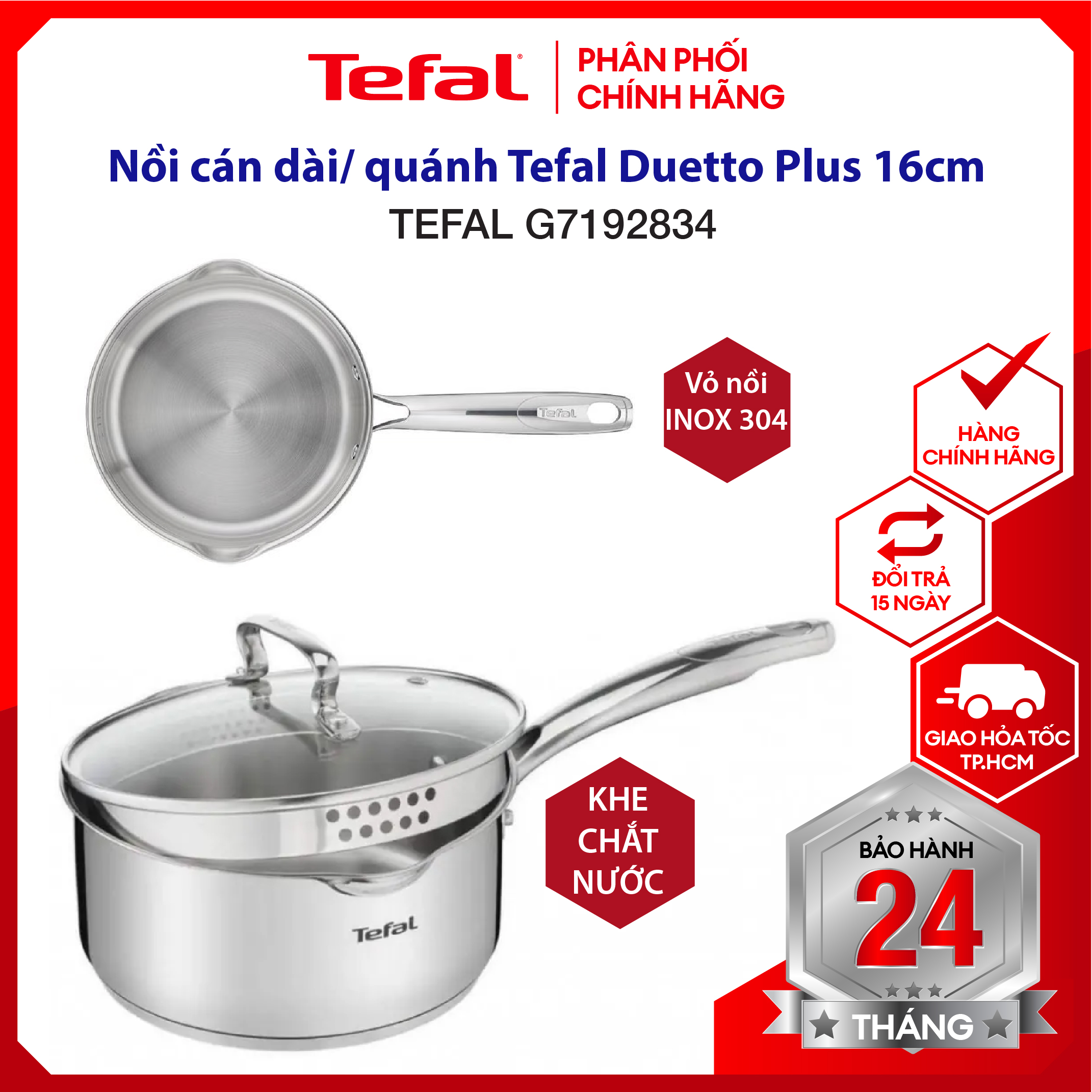 |HỎA TỐC 2H| Nồi cán dài/ quánh Tefal Duetto Plus 16cm (G7192834) - size 16 - tương thích mọi loại b