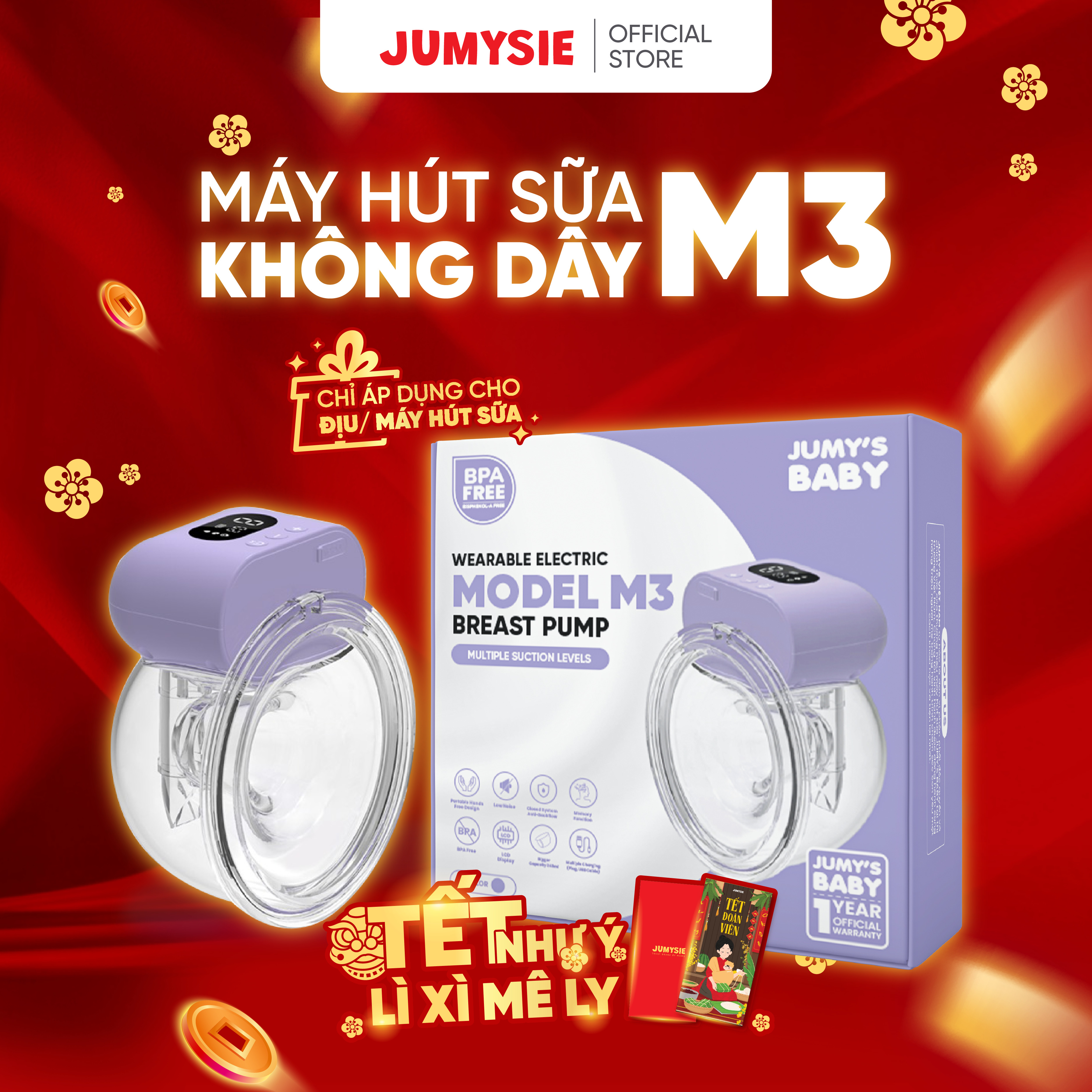 Máy Hút Sữa Không Dây Jumysie M3 - Phễu Liền Van 3in1 - 3 Chế Độ 9 Cấp Độ - Cốc 240ml