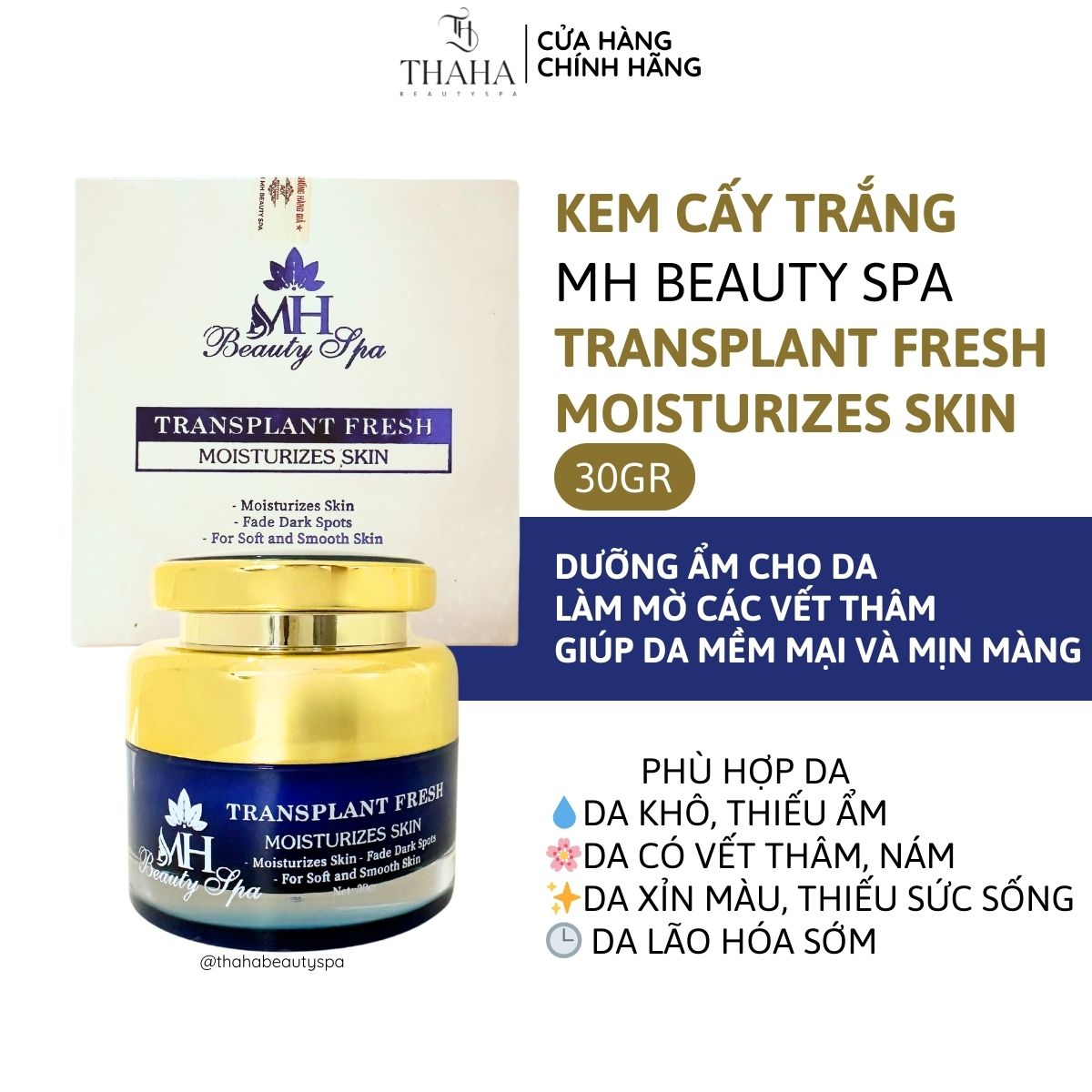 [CHÍNH HÃNG] Kem cấy trắng TRANSPLANT FRESH MOISTURIZES SKIN 30gr Kem làm trắng da căng bóng se 