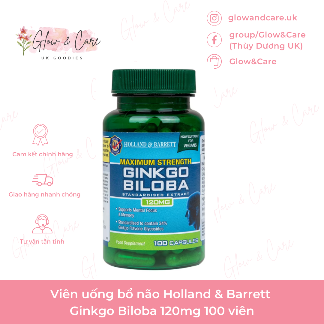 [Bill Anh] Viên uống bổ não Holland & Barrett Ginkgo Biloba Maximum Strength 60mg/120mg