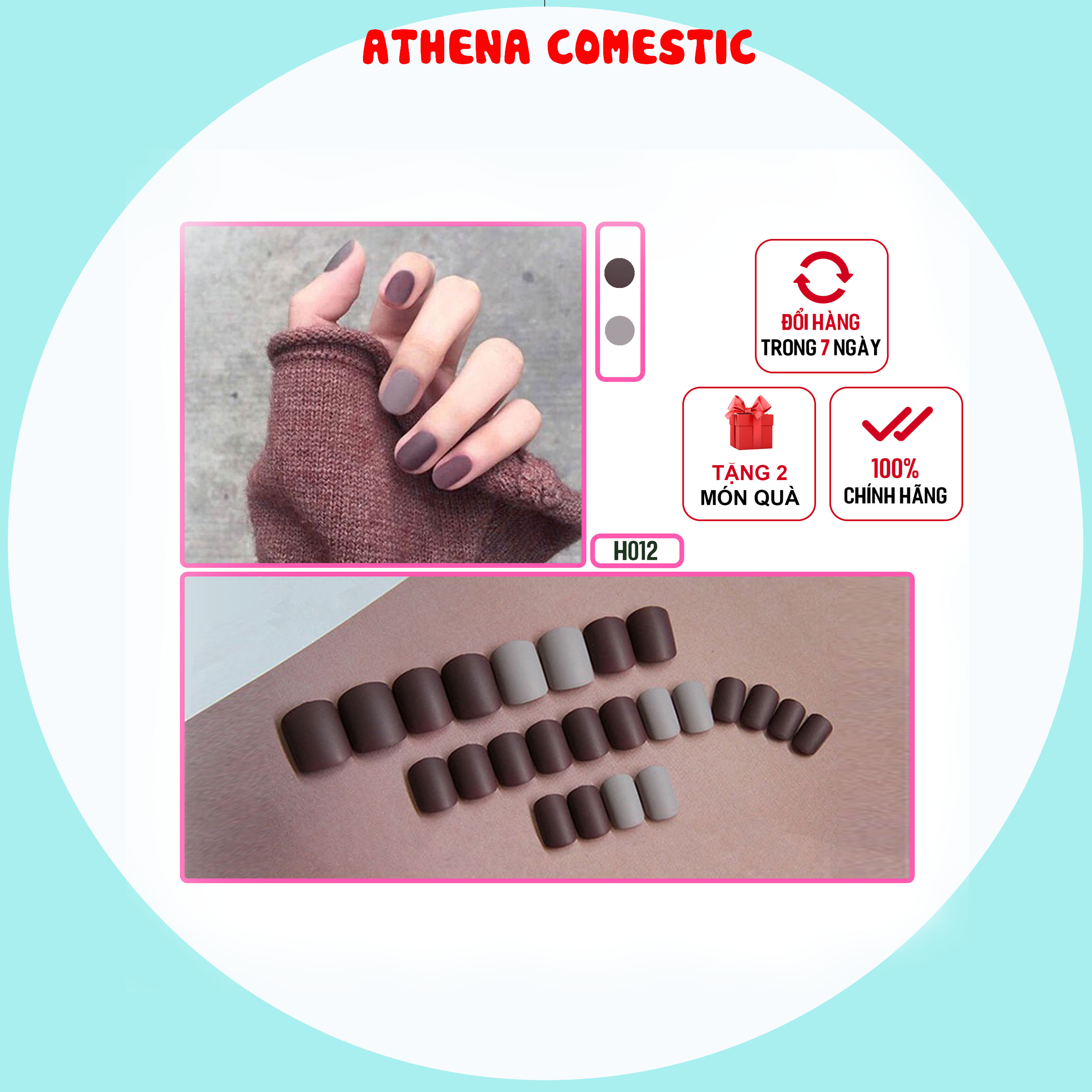 Móng Tay Giả Set 24 Móng Dài Sơn Nhám Sơn Lì Cao Cấp (Tặng Keo Dán - Dũa Móng ) Athena