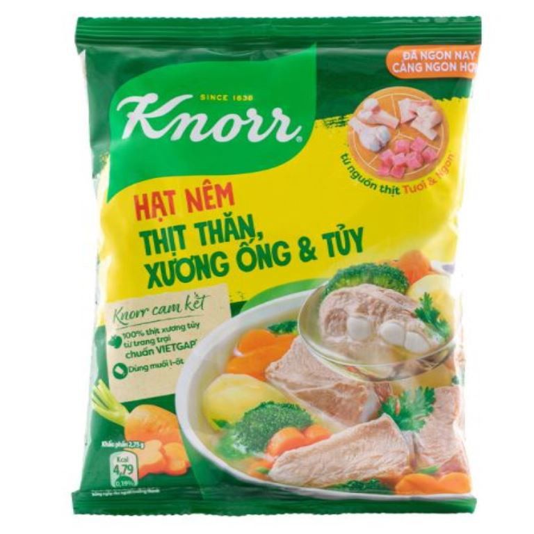 Hạt nêm thịt thăn xương ống và tuỷ với nguồn xương thịt heo chuẩn VIETGAP Knorr gói 400gr 900gr 1.8k