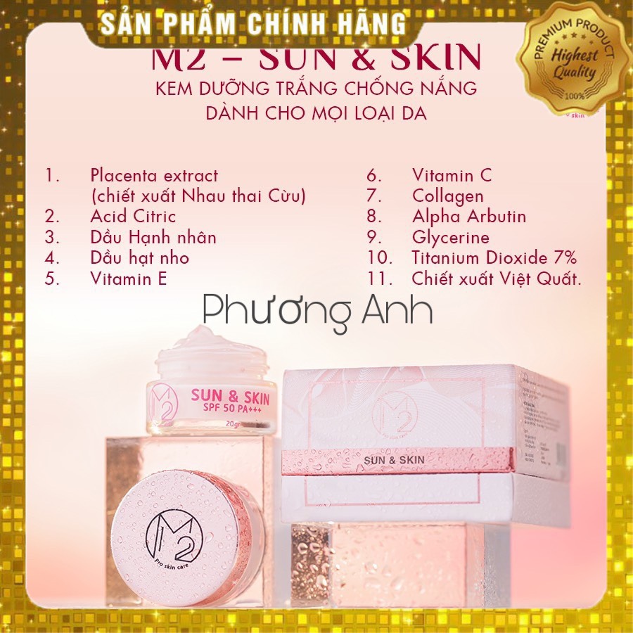 [Chính Hãng] Kem Trắng Da Mặt Và Chống Nắng M2 Sun&Skin 20Gr.