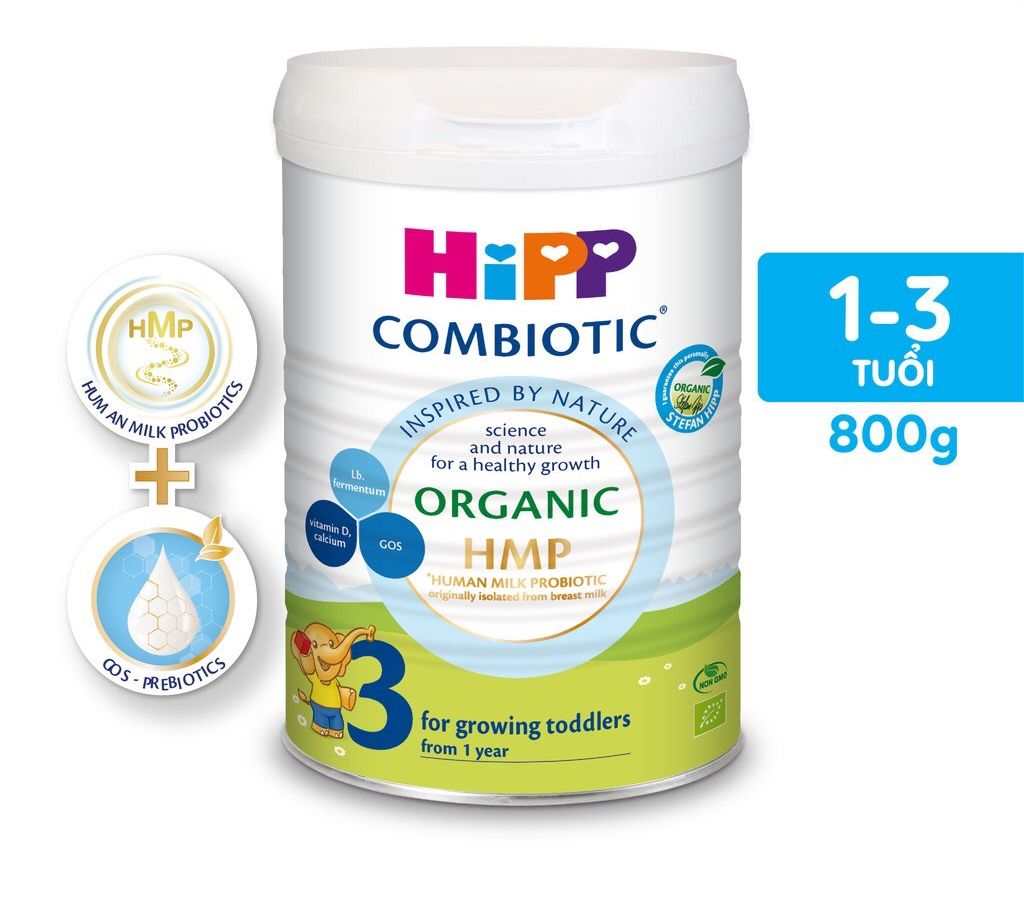 Sữa HiPP 3 Organic Combiotic 800g sữa  bột dinh dưỡng công thức chất lượng hữu cơ tự nhiên an toàn hỗ trợ tăng cường sức khoẻ hệ miễn dịch bổ sung Canxi và vitamin D cho trẻ trên 12 tháng tuổi - 1 Đổi 1 Nếu Lỗi