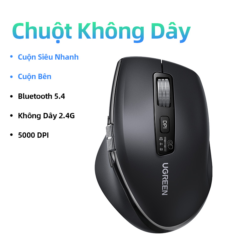 Chuột không dây UGREEN Ergonomic Wireless Mouse High-Speed Scroll 1000 Rows Bluetooth and 2.4GHz Wir