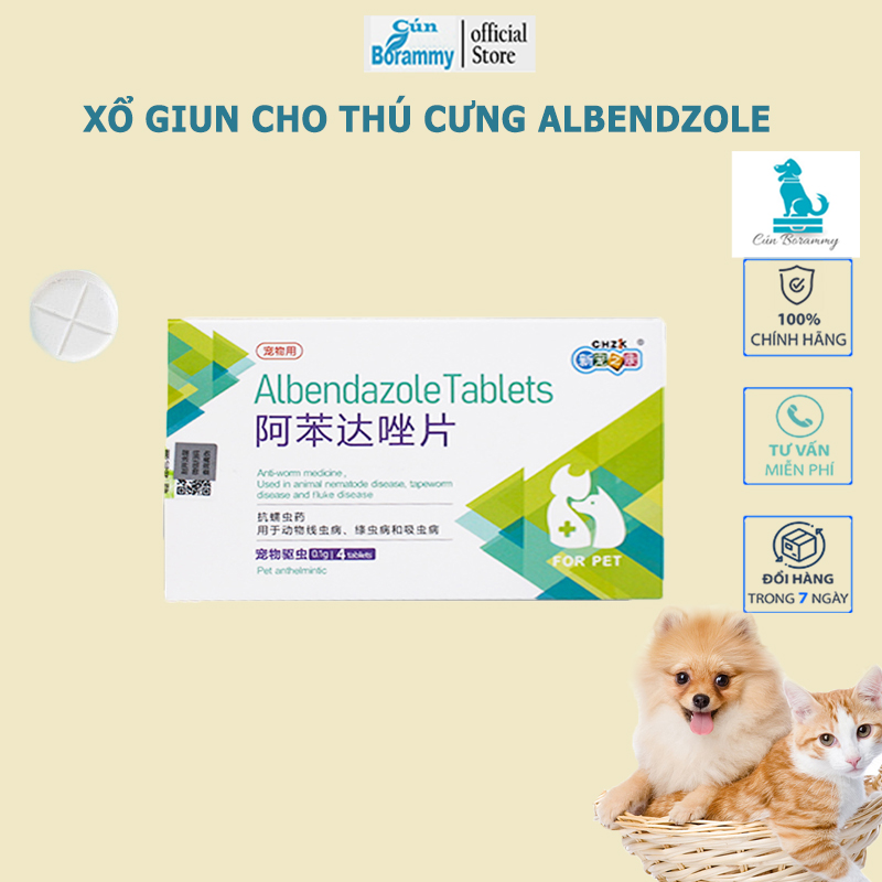 [Hoàn Tiền 10%]Xổ giun cho chó mèo Albendazole - Tẩy giun cho chó mèo