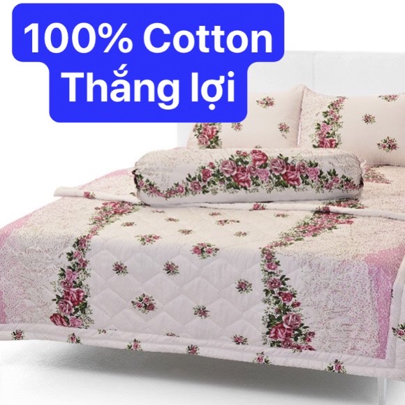 Bộ Drap Cotton Thắng Lợi Kèm Mền Chần Gòn -5 món {chuẩn logo CTY}.