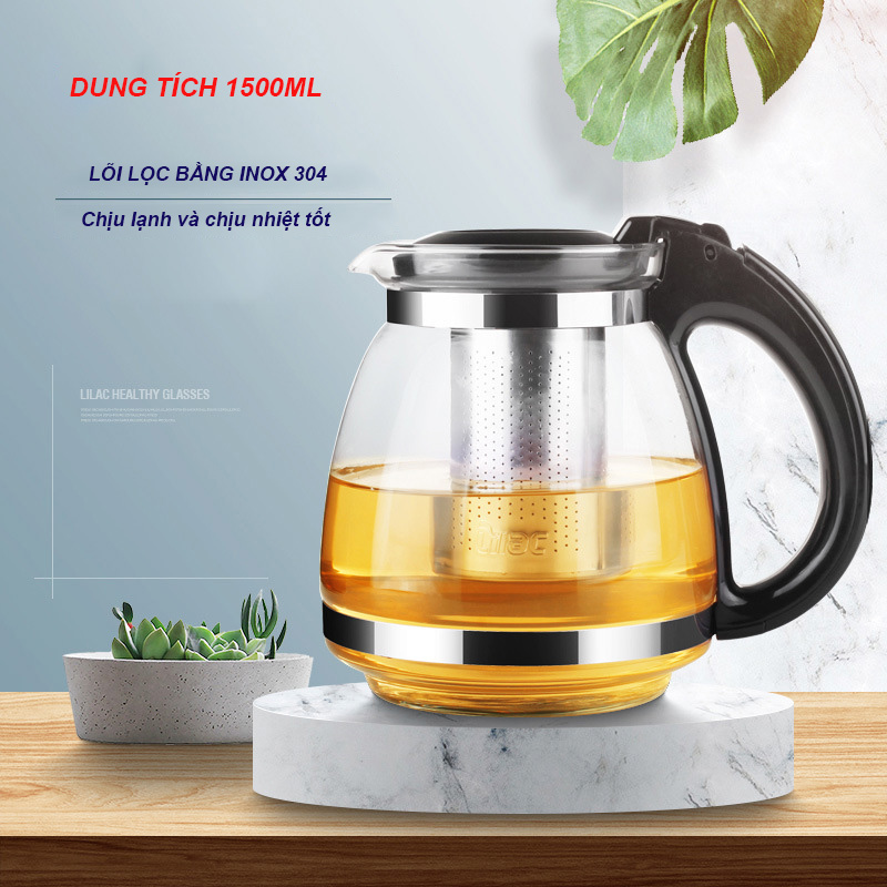 [Giá Sốc] Bình pha trà - Bình lọc trà thuỷ tinh chịu nhiệt Lilac S91 có lõi lọc Inox 304 Dung tích 1