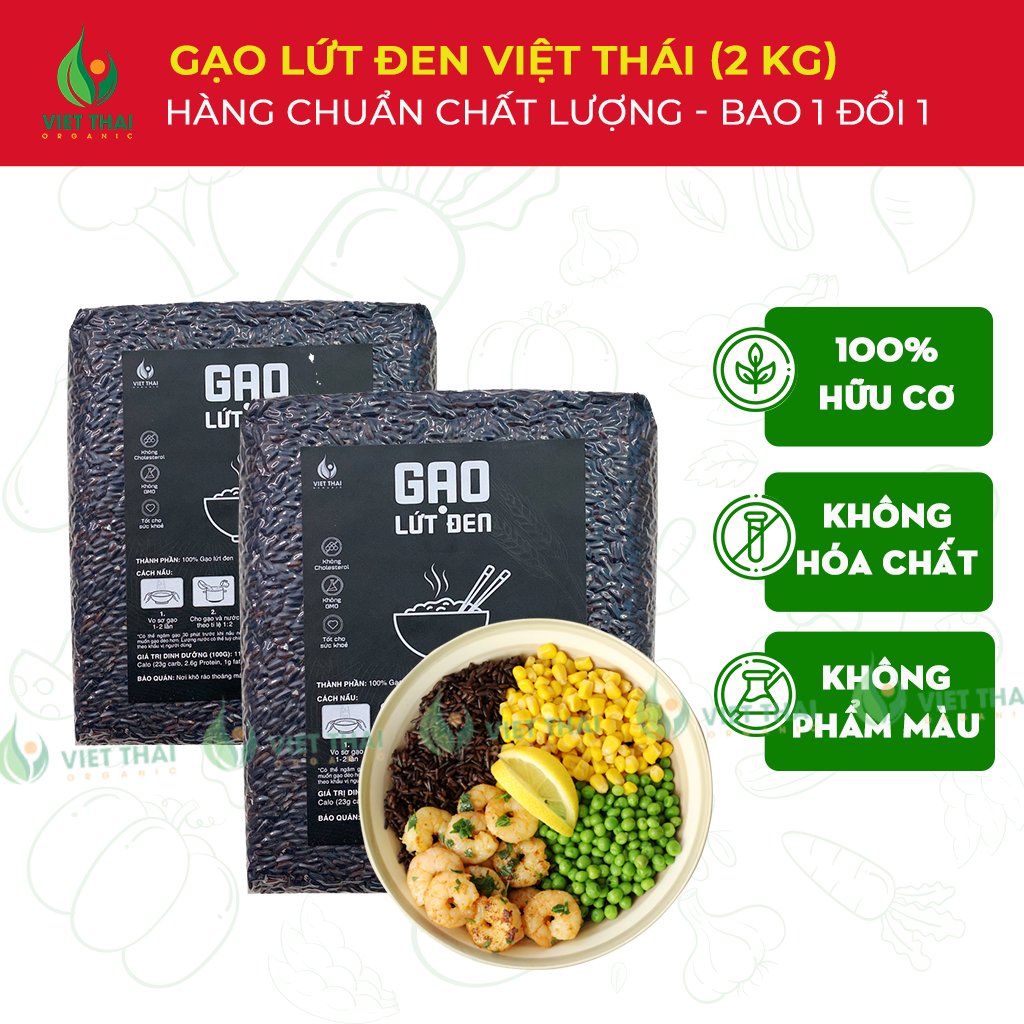 [SIÊU NGON] Gạo Lứt Đen Giảm Cân Eat Clean Siêu Dẻo Thơm Ngon Combo 2kg (Việt Thái Organic)