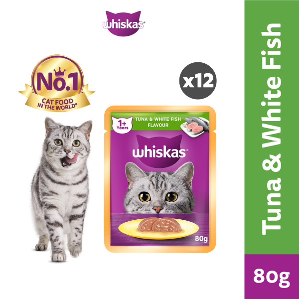 WHISKAS® Thức ăn cho mèo lớn dạng sốt (pate mèo) vị cá 80g (12 gói)