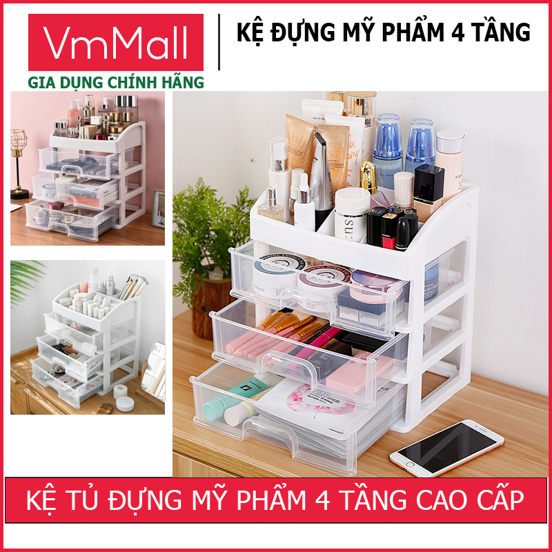 Kệ nhựa đựng đồ trang điểm 4 tầng-Kệ mỹ phẩm nhựa 4 tầng cao cấp- Kệ tủ đựng mỹ phẩm đồ trang điểm mini trong suốt 4 tầng-Kệ đựng mỹ phẩm 4 tầng kiểu dáng sang trọng tiết kiệm không gian