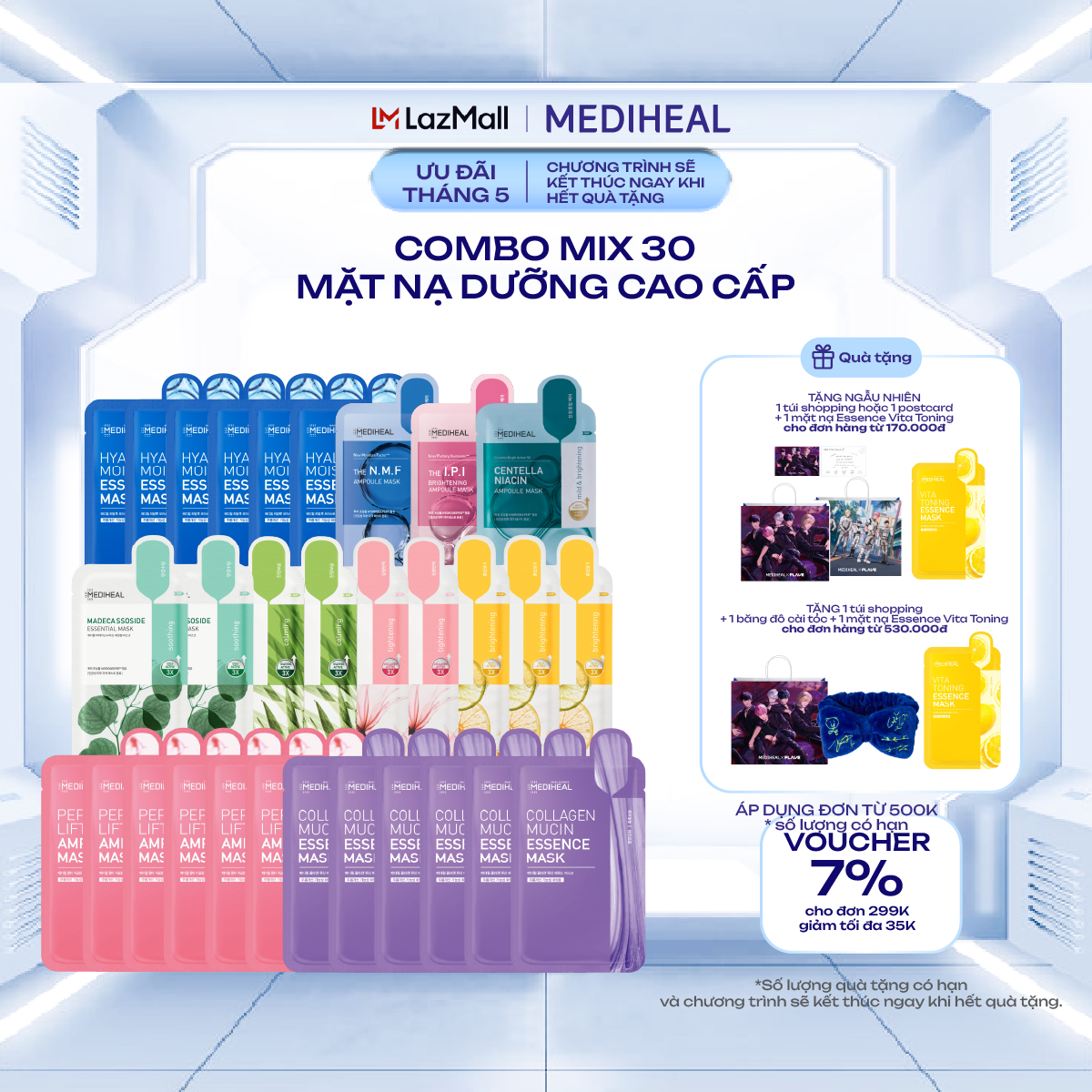 Combo 30 mặt nạ daily Mediheal 9 essential - 3 ampoule - 18 daily