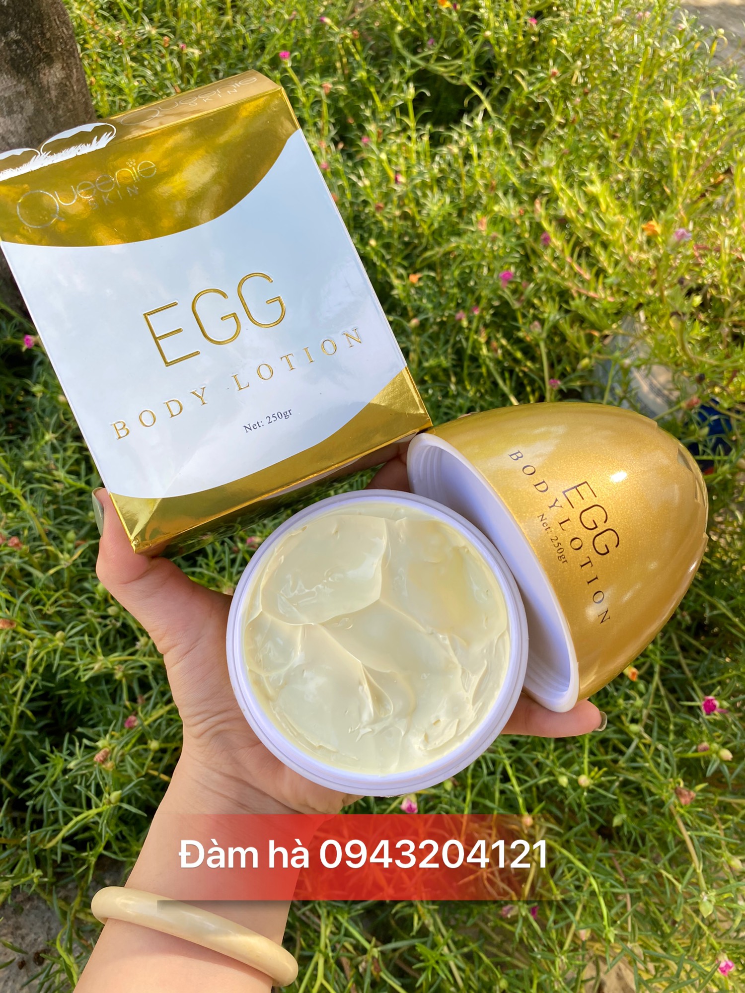 Kem body Trứng Gà vàng EGG Body 250gr - Tặng kèm Serum huyết thanh kích trắng Chính hãng Queenie Skin - Kem Body Trứng gà