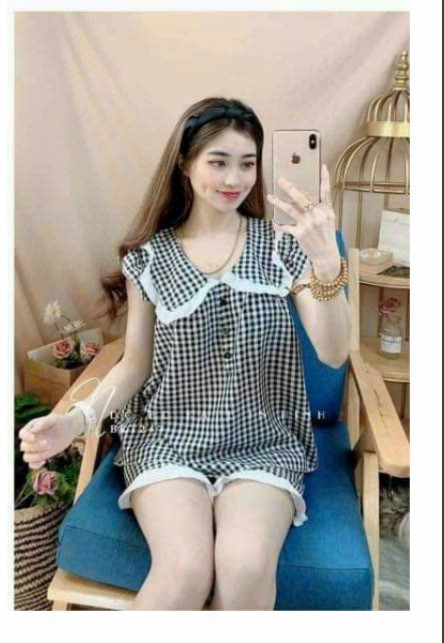 Set đồ nữ ngắn áo tay cánh tiên cổ bèo tiểu thư Freesize từ 40-56kg