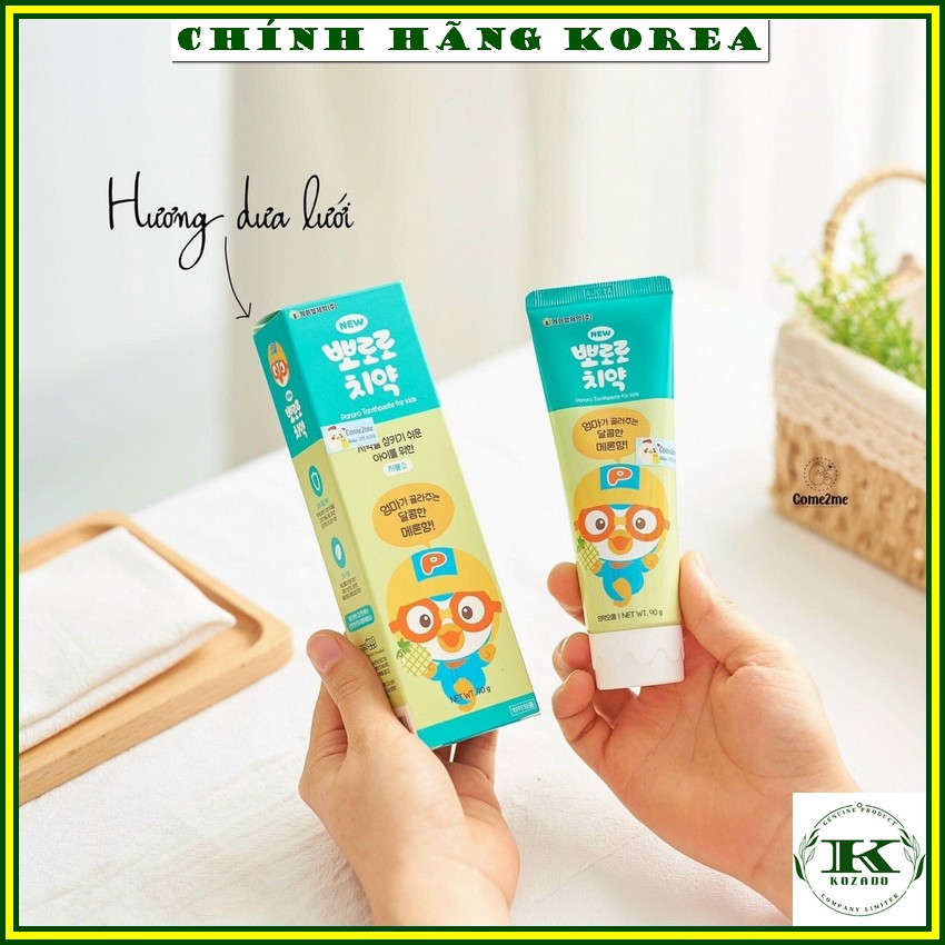 Kem đánh răng cho bé Pororo chính hãng tuýp 90g - Kem đánh răng hàn quốc - Chống sâu răng giúp răng 