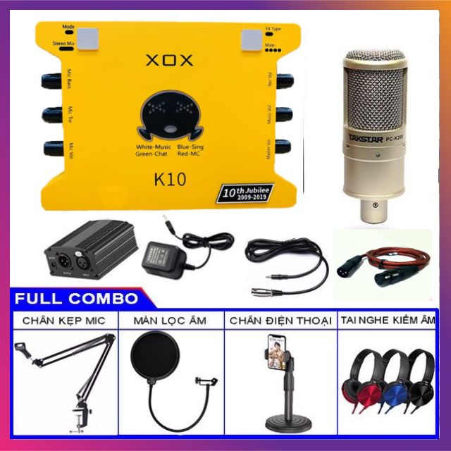 Bộ Mic Hát Livestream Soundcard XOX K10 2020 & Mic TAKSTAR PC K200 tặng kèm tai nghe chuyên thu âm l