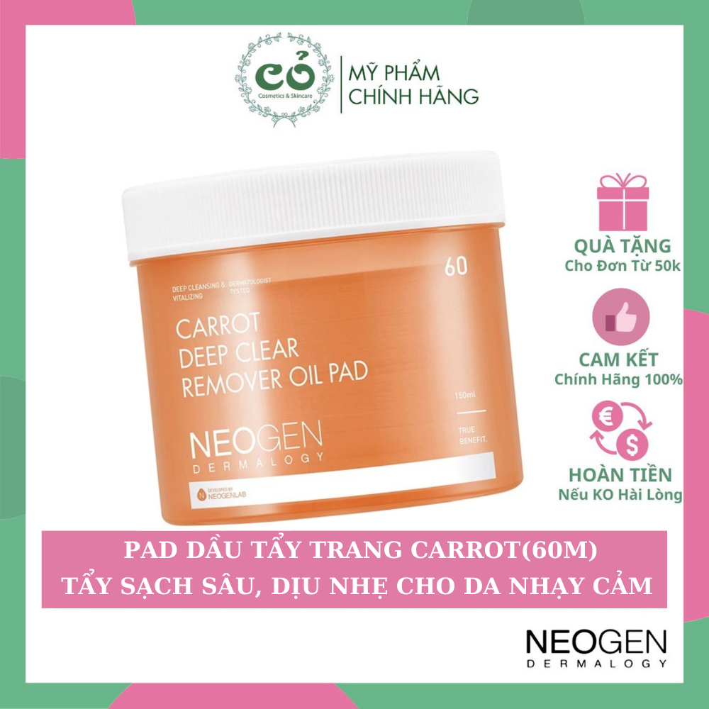 [Hcm]Pad Dầu Tẩy Trang Sạch Sâu Nhũ Hoá Nhanh Neogen Dermalogy Carrot Deep Clear Remover Oil Pad 150Ml (60 Miếng)