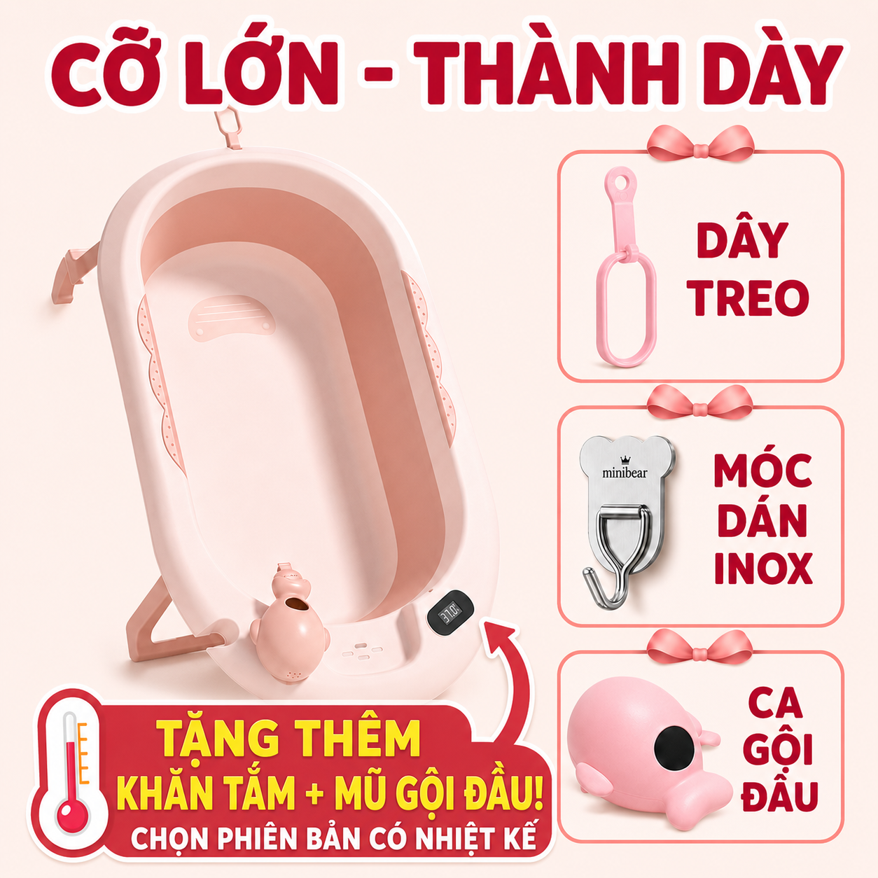Chậu Tắm Cho Bé Size Đại Gập Gọn MiniBear Thiết Kế Dày Dặn An Toàn Cho Trẻ Sơ Sinh TắmBồn Tắm Trẻ Nhỏ Cao Cấp Mới Nhất