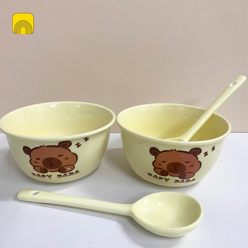 Set 2 Chén Sứ Tặng Kèm 2 Muỗng Sứ Cao Cấp Couple Heo Hồng Cute và Bò Sữa Đáng Yêu chén sứ chén ăn cơ