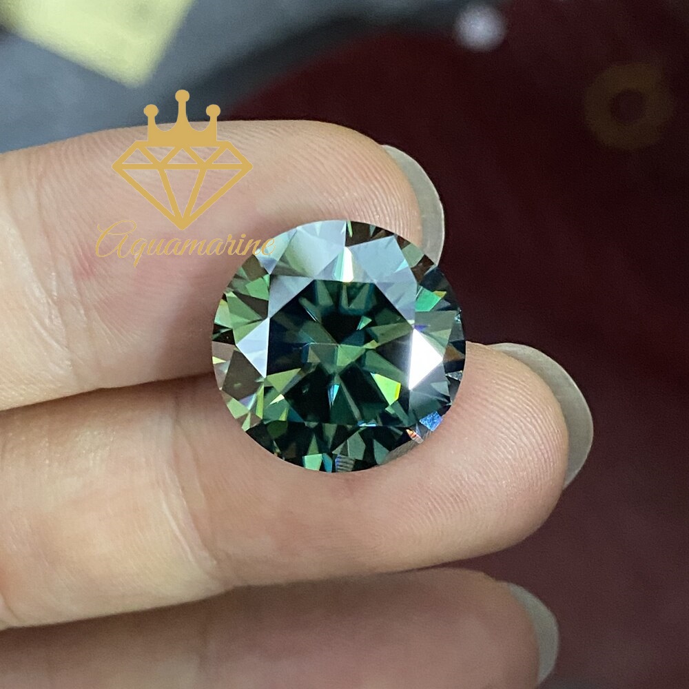 (Size 15 ly) Kim cương nhân tạo Moissanite giác cắt tròn màu xanh lá