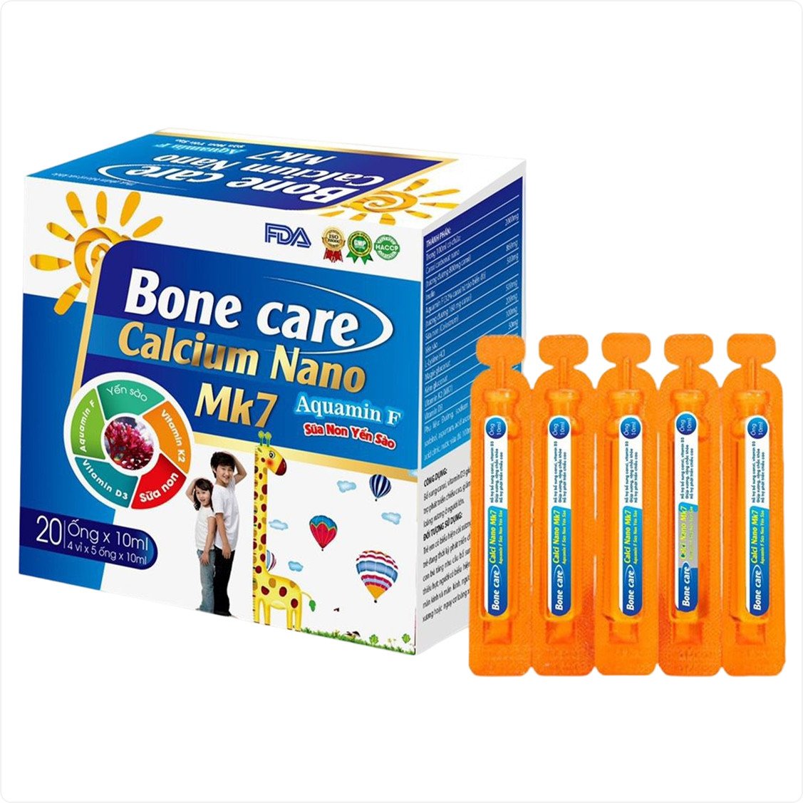 Siro Canxi Tăng Chiều Cao Bone Care Calcium Nano Mk7 Bổ Sung Sữa Non Yến Sào Vitamin D3 Vitamin K2 Giúp Xương Răng Chắc Khoẻ - Dược Phẩm Bách Lộc