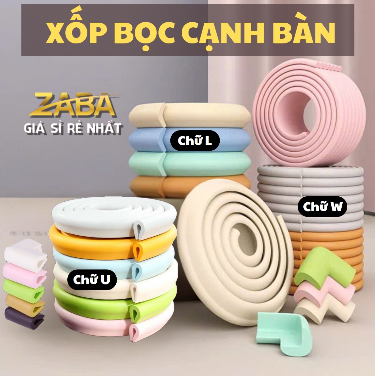 Cuộn Xốp Bọc Cạnh Bàn Góc Nhọn Cạnh Tường Giường Gầm Cầu Thang Hình Chữ L U W Giữ An Toàn Cho Bé