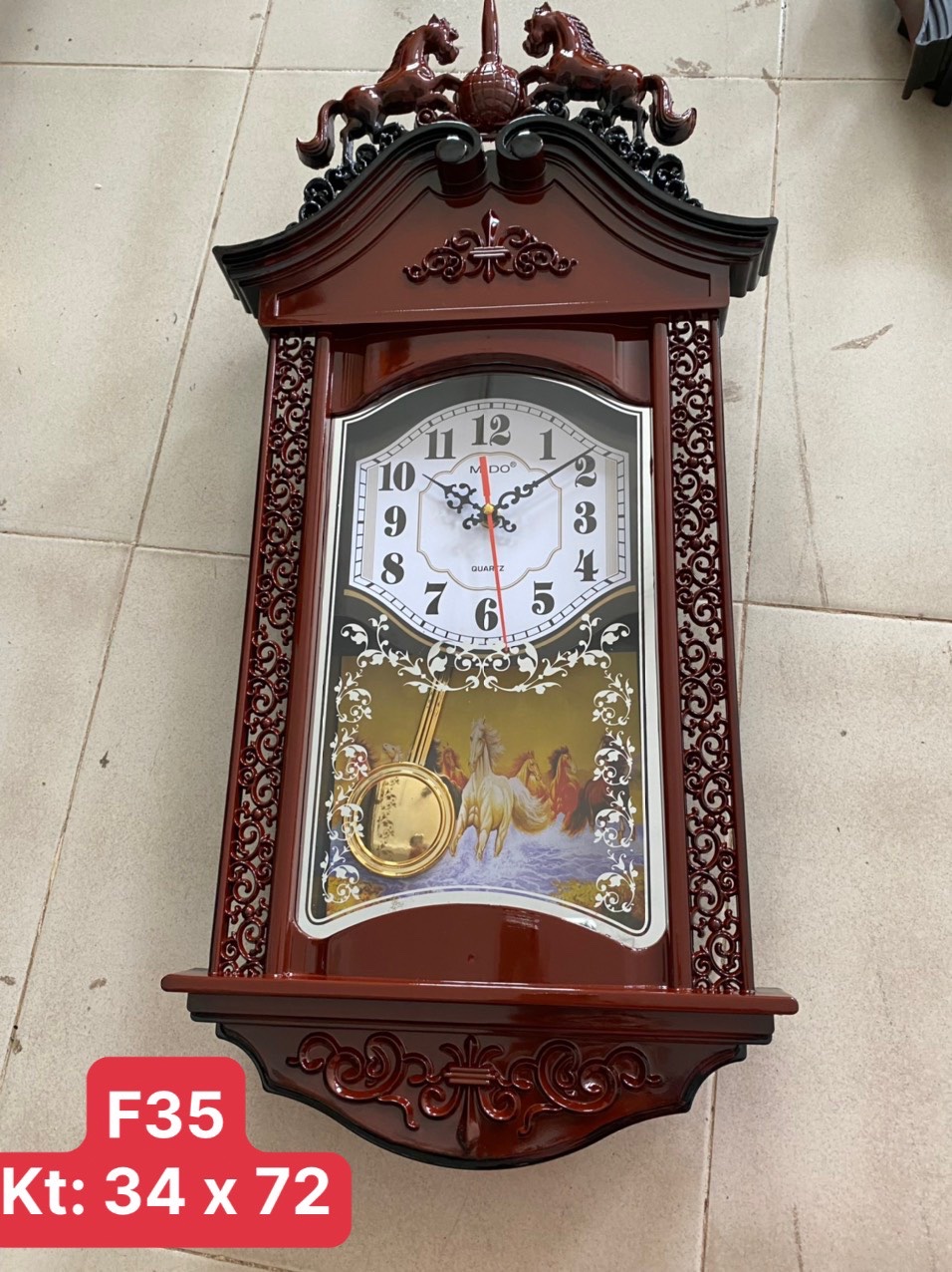 Đồng hồ treo tường quả lắc màu gỗ mẫu mã sang trọng chất lượng đẹp: F35 - Tặng kèm pin và Móc Treo