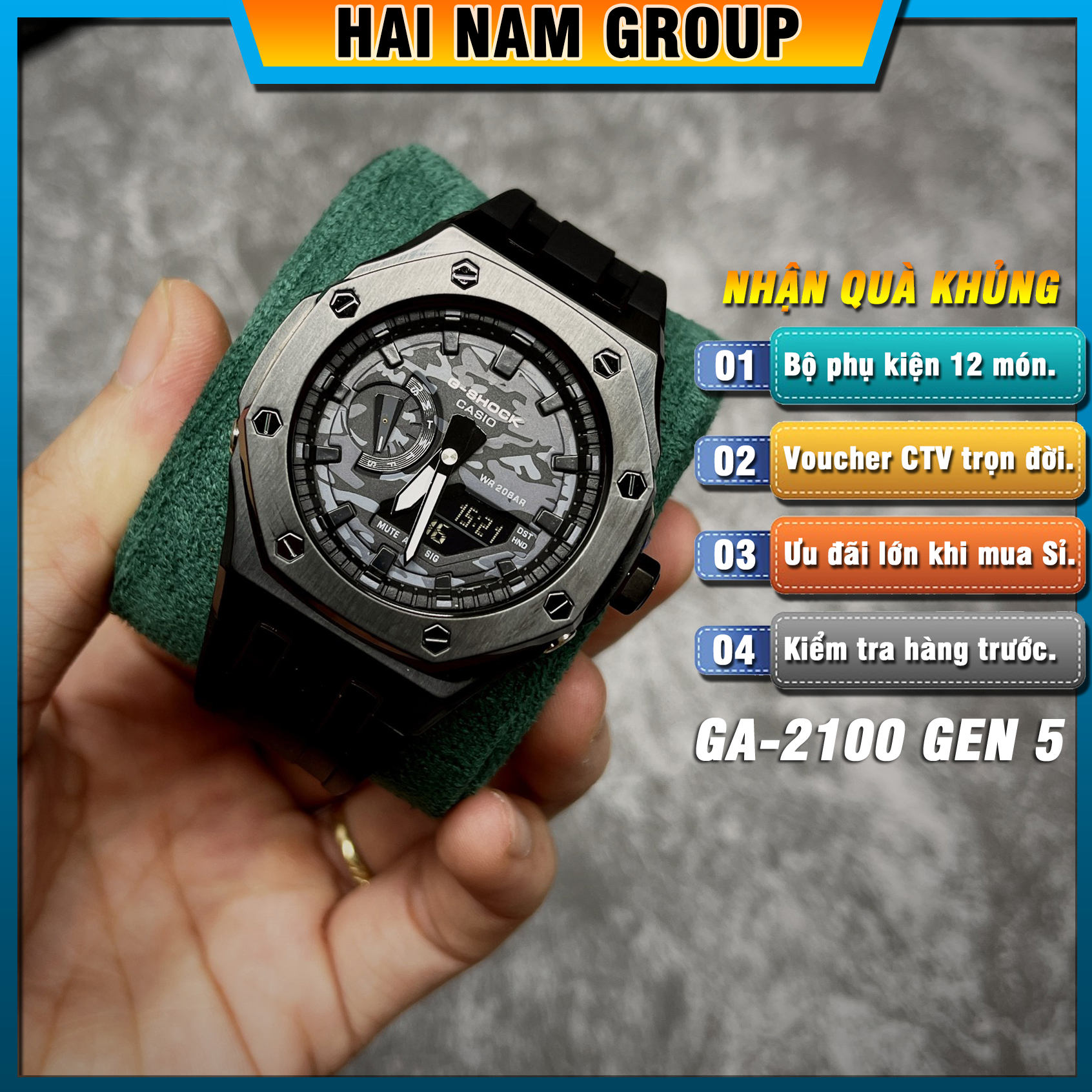 Đồng hồ nam G-SHOCK GA-2100-1A Custom Ap Gen 5 HNG507 Dây nhựa vỏ thép - Full chức năng - Đầy đủ phụ kiện