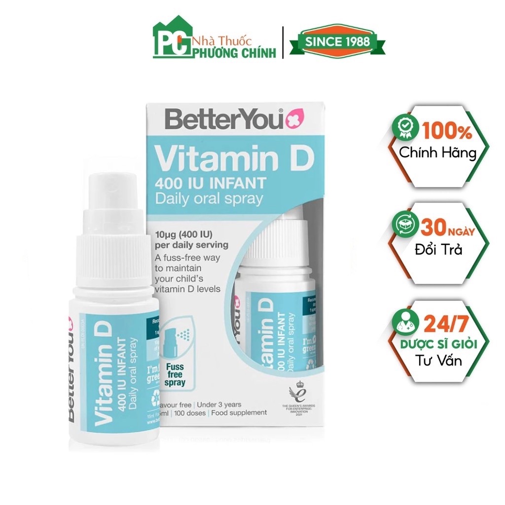 D3 Thuần Dạng Xịt Better You Vitamin D 400IU Infant Oral Spray - Bổ Sung D3 Cho Bé Từ 0-3 Tuổi (Chai